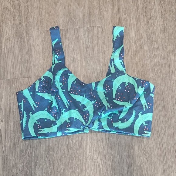 Retro Handmade Balconette Crop Top with Cute Alligator Pattern - Picture 1 of 4